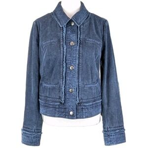 Etcetera Baltic‎ Blue Denim Jacket Size 4 Fringe Texture Boho-chic Career